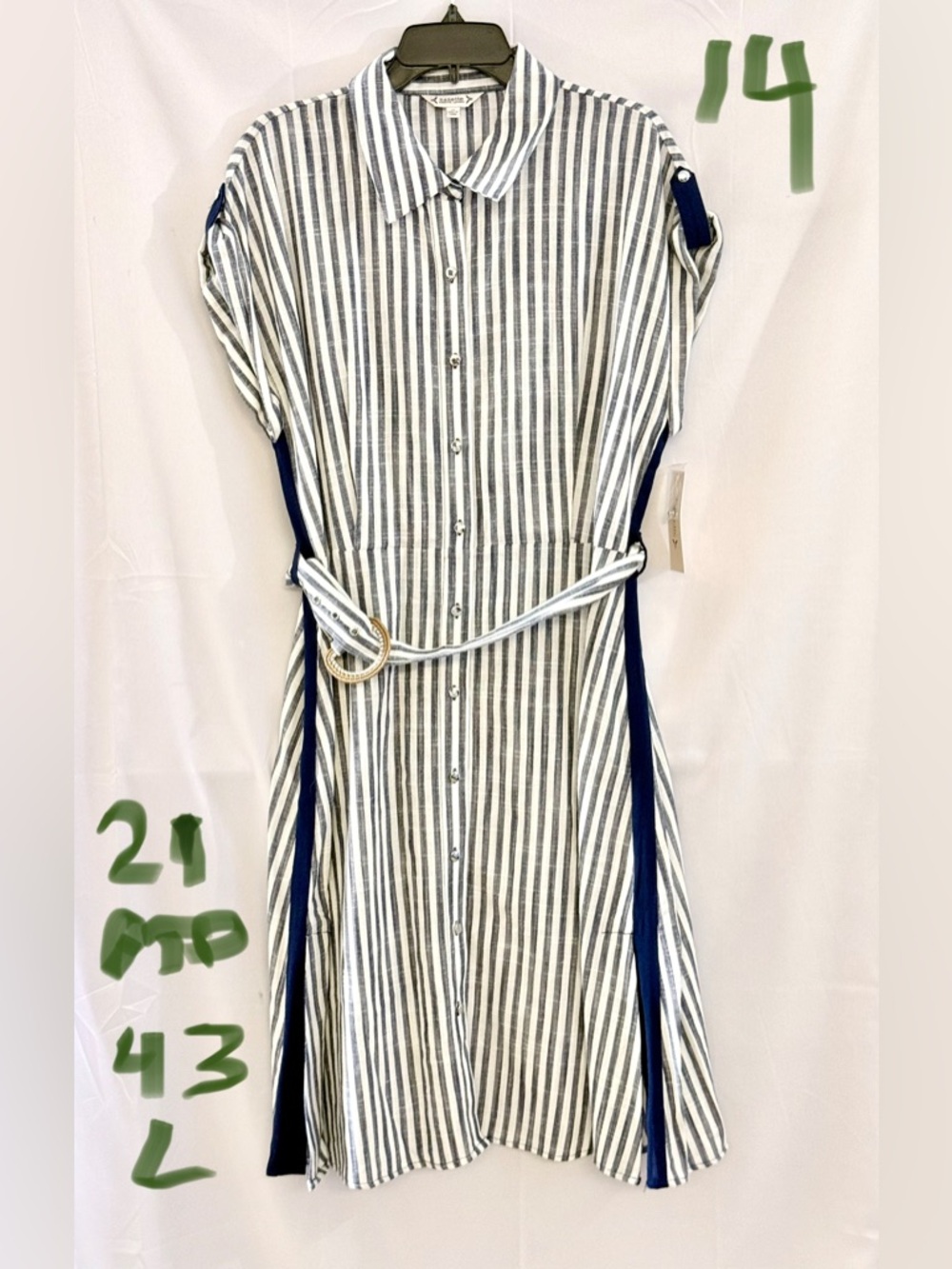 Nanette Lepore Navy and White Striped Midi Shirt Dress